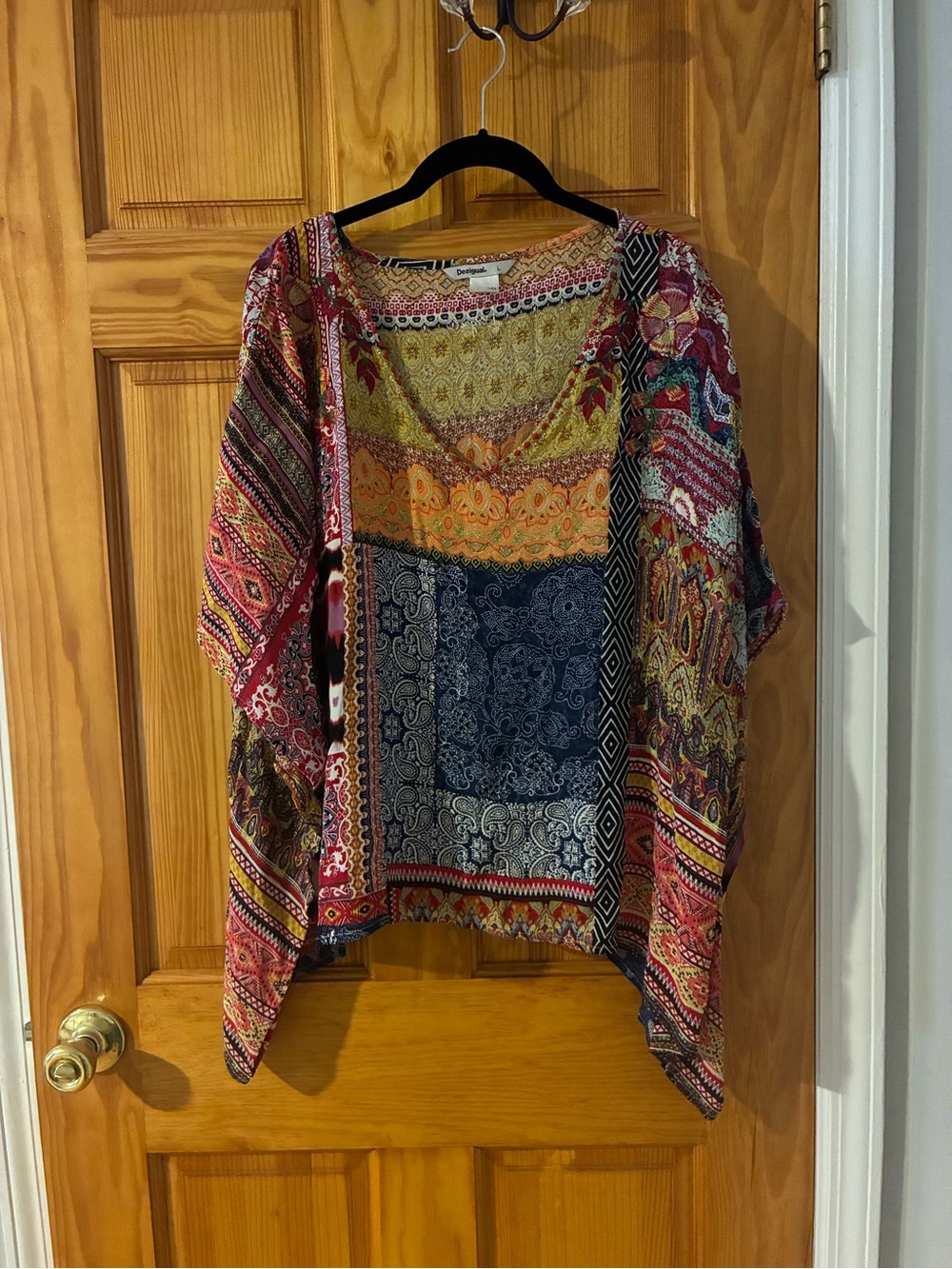 Desigual Multicolor Patchwork V-Neck Tunic in Pink, Yellow, Navy